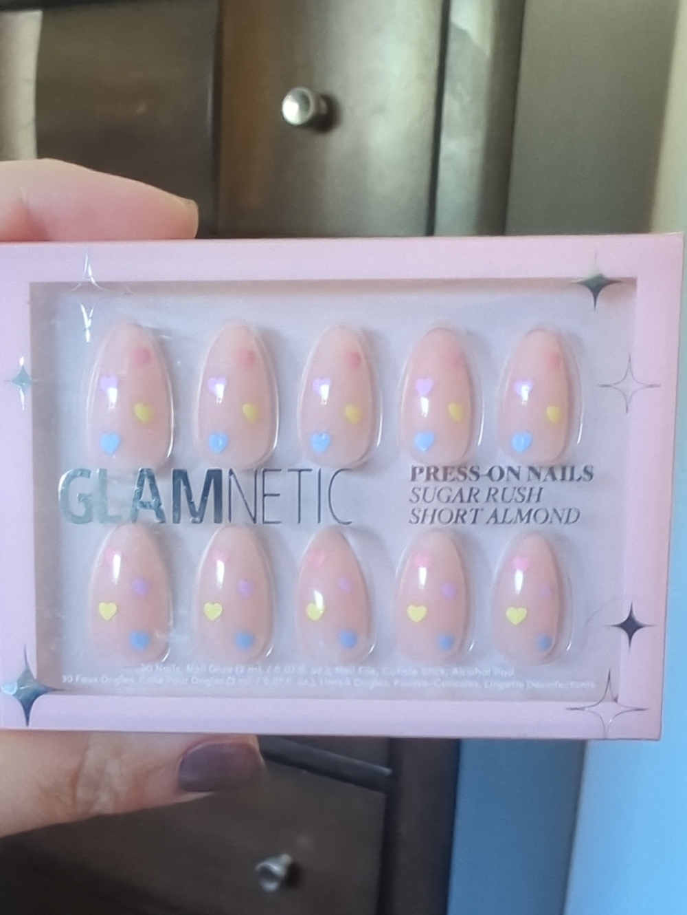 Press-On Nails Sugar Rush Short Almond - Pink Hearts